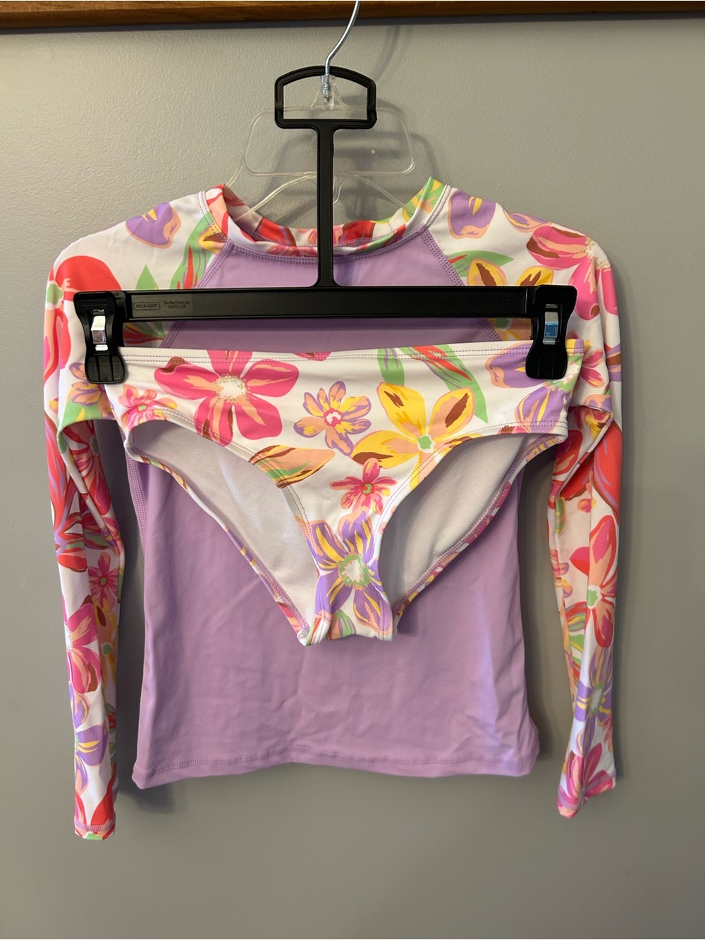 Girls' Floral Rash Guard Set - Lavender & Multicolor Floral